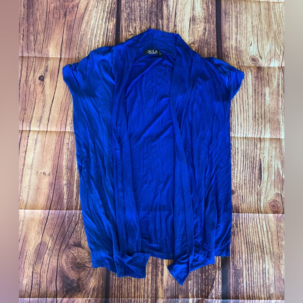 JKLA Women's Short Sleeve Royal Blue Loose Lighweight Open Cardigan Size: S